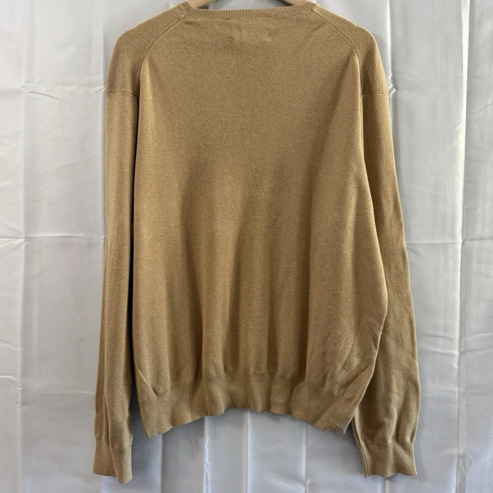 Vintage Polo Ralph Lauren Sweater Men's 2XL Tan 100% Pima Cotton V-Neck Preppy